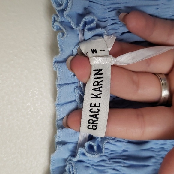 Grace Karin smocked baby blue tiered midi dress, women's size medium - Picture 4 of 8